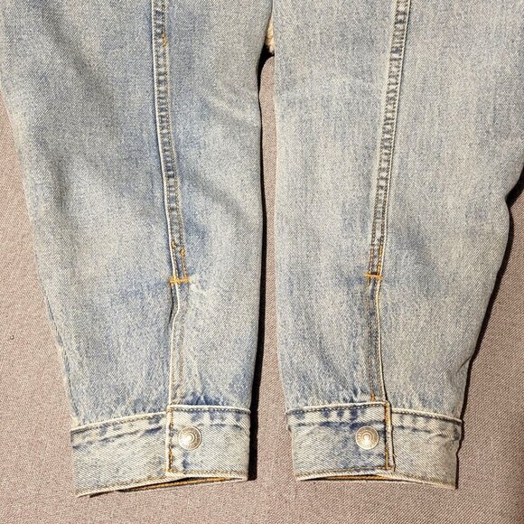 Levi's Relaxed Jacket Mens Adult XL Cream Sherpa Fleece Blue Denim Arms Trucker - Picture 5 of 16